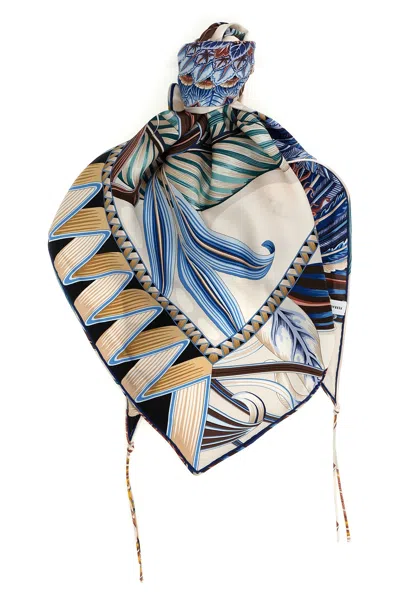 Ferragamo Giada Triangle Scarf Butterfly Motif Leaves In Multi