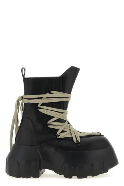 Rick Owens Black Hollywood Megalace Mega Tractor Boots In 09 Black