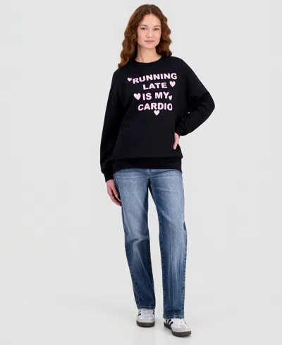 Rebellious One Juniors' Graphic Crewneck Sweatshirt In Black