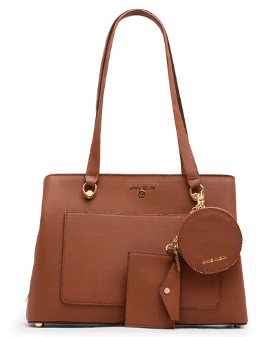 Anne Klein Medium Triple Compartment Satchel Bag In Brown