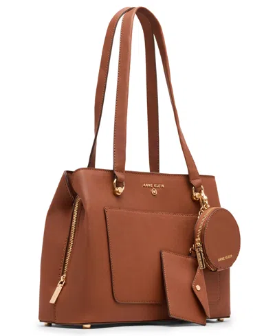Anne Klein Medium Triple Compartment Satchel Bag In Brown
