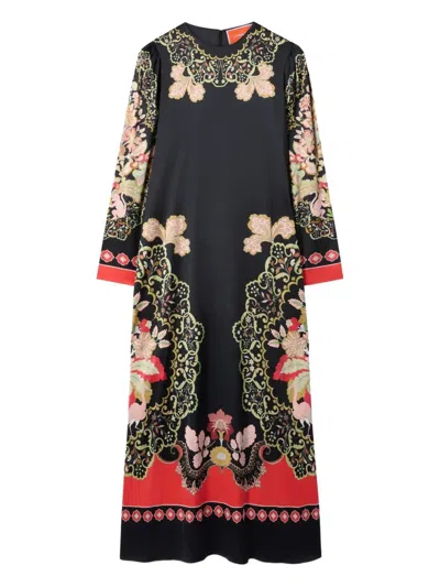 La Doublej Icon Clingy Swing Floral-print Stretch-satin Maxi Dress In Black