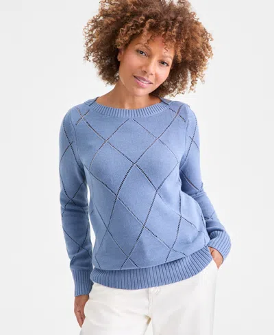 Style & Co Women's Pointelle Boat-neck Sweater, Macy's Exclusive In Blue