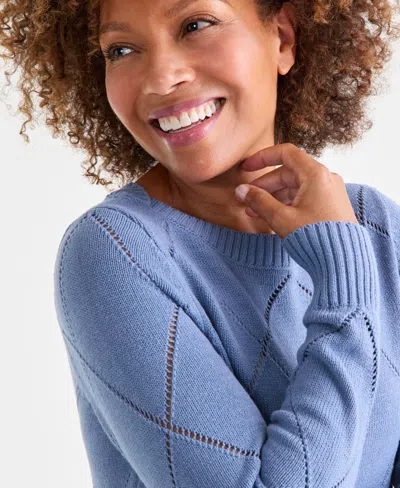 Style & Co Women's Pointelle Boat-neck Sweater, Macy's Exclusive In Blue
