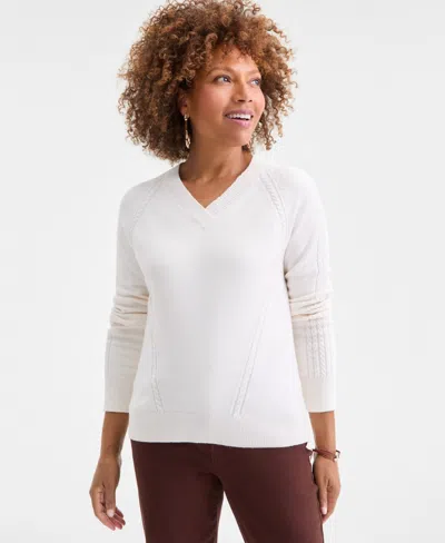 Style & Co Petite Puff Sleeve V-neck Sweater, Macy's Exclusive In White