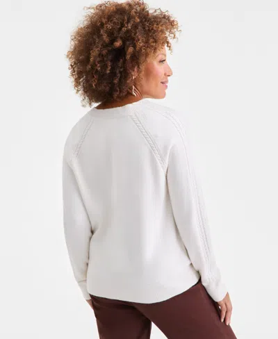 Style & Co Petite Puff Sleeve V-neck Sweater, Macy's Exclusive In White
