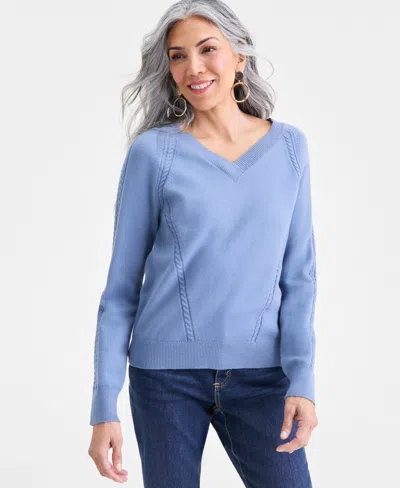 Style & Co Petite Puff Sleeve V-neck Sweater, Macy's Exclusive In Blue