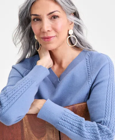 Style & Co Petite Puff Sleeve V-neck Sweater, Macy's Exclusive In Blue