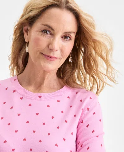 Style & Co Petite Printed Crewneck Pull-on Sweater, Macy's Exclusive In Pink
