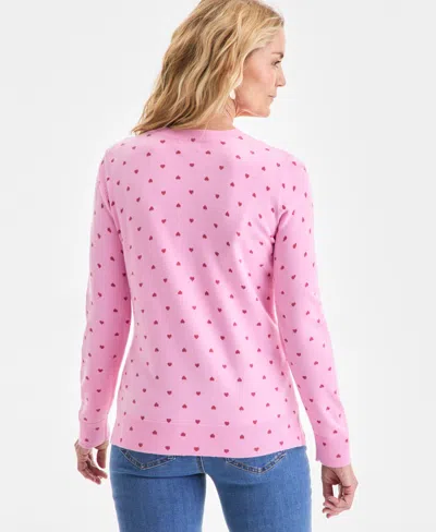 Style & Co Petite Printed Crewneck Pull-on Sweater, Macy's Exclusive In Pink