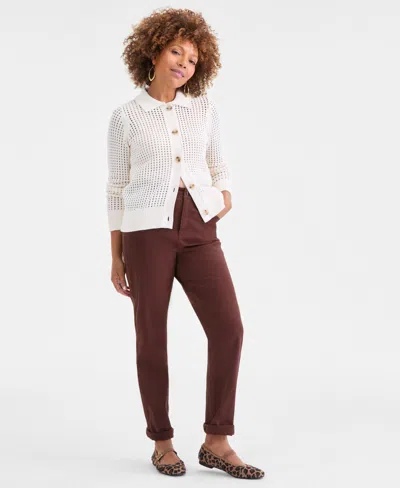 Style & Co Women's Cotton Open-stitch Cardigan Sweater, Macy's Exclusive In White