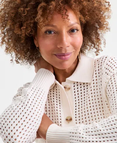 Style & Co Women's Cotton Open-stitch Cardigan Sweater, Macy's Exclusive In White