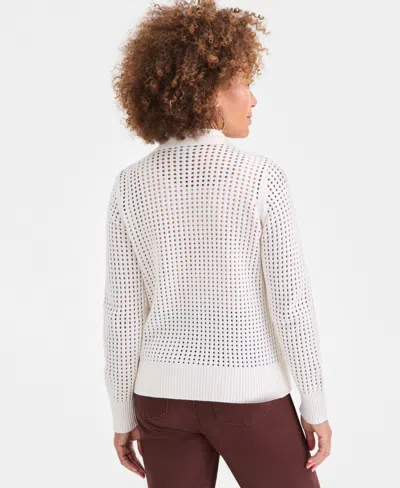 Style & Co Women's Cotton Open-stitch Cardigan Sweater, Macy's Exclusive In White