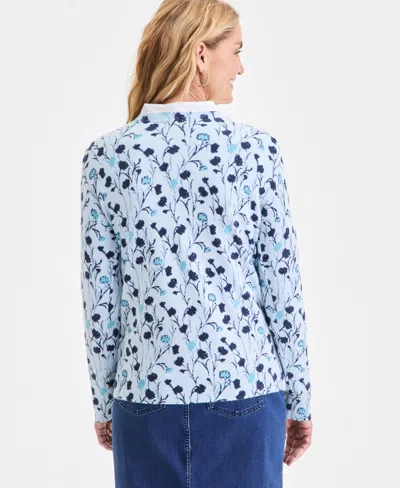 Style & Co Women's Printed Crewneck Pullover Sweater, Macy's Exclusive In Blue