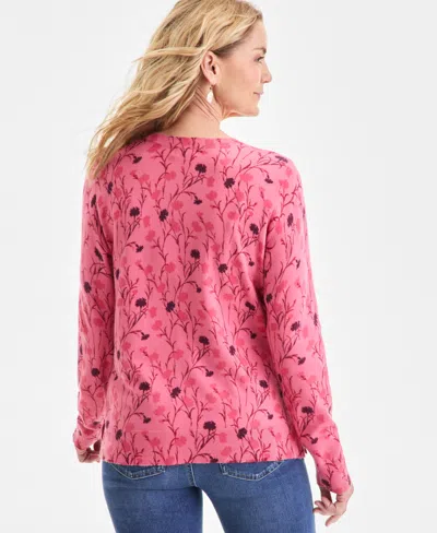 Style & Co Women's Printed Crewneck Pullover Sweater, Macy's Exclusive In Pink