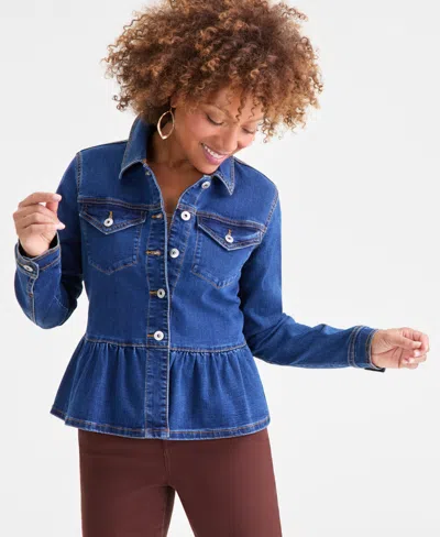 Style & Co Women's Peplum Denim Jacket, Macy's Exclusive In Blue
