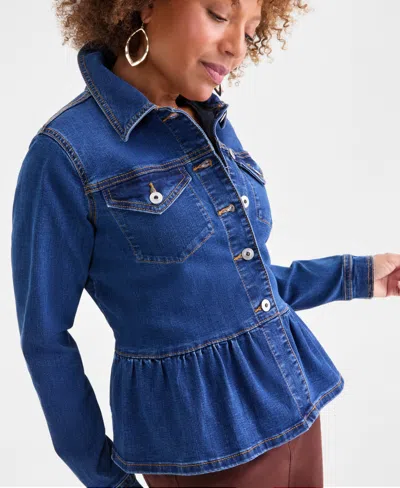 Style & Co Women's Peplum Denim Jacket, Macy's Exclusive In Blue