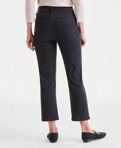 Style & Co Petite Embroidered Cropped High Rise Straight Jeans, Macy's Exclusive In Black