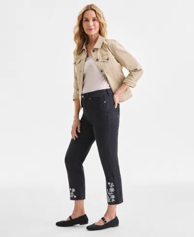 Style & Co Women's Embroidered Cropped High-rise Straight-leg Jeans, Macy's Exclusive In Multi