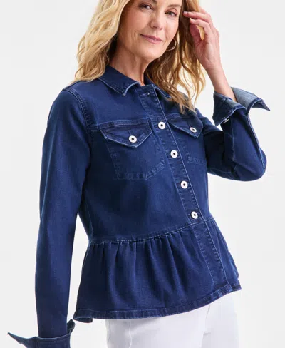 Style & Co Petite Long-sleeve Peplum Denim Jacket, Macy's Exclusive
