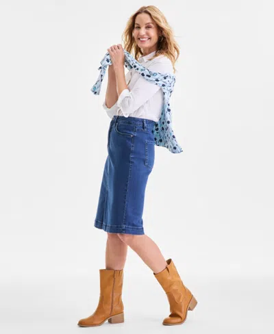 Style & Co Women's Denim Slit Midi Skirt, Macy's Exclusive In White