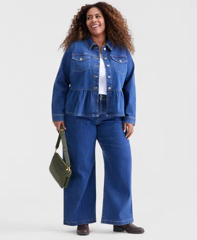 Style & Co Plus Size Denim Peplum Jacket, Macy's Exclusive In Blue