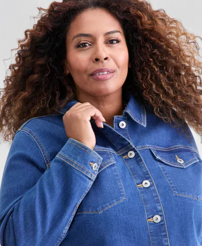 Style & Co Plus Size Denim Peplum Jacket, Macy's Exclusive In Blue