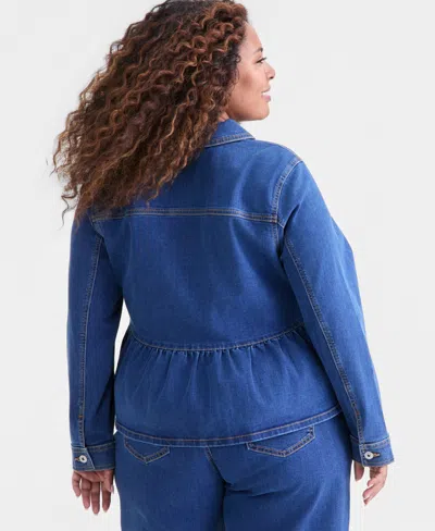 Style & Co Plus Size Denim Peplum Jacket, Macy's Exclusive In Blue