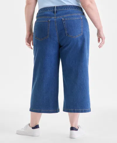 Style & Co Plus Size Embroidered Cropped 5 Pocket Jeans, Macy's Exclusive In Blue