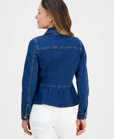 Style & Co Petite Long-sleeve Peplum Denim Jacket, Macy's Exclusive In Blue