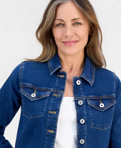 Style & Co Petite Long-sleeve Peplum Denim Jacket, Macy's Exclusive In Blue