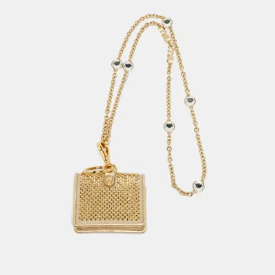 Pre-owned Miu Miu Crystal Embellished Airpod Pro Case Chain Gold Leather