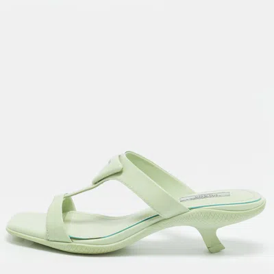 Pre-owned Prada Size 37 Green Leather Slide Sandals
