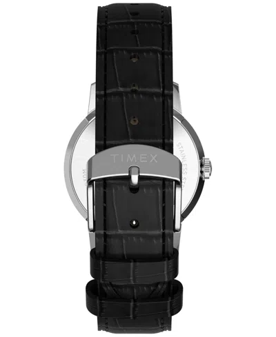 Timex Unisex Quartz Analog Black Leather Watch, 34mm In Black