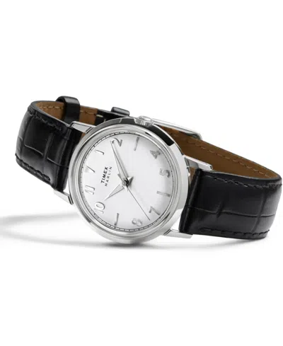 Timex Unisex Quartz Analog Black Leather Watch, 34mm In Black