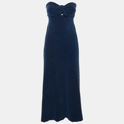 Pre-owned Zimmermann Navy Blue Terry Strapless Front Knot Detail Midi Dress L