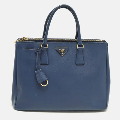 Pre-owned Prada Galleria Large Navy Blue Saffiano Lux Leather Double Zip Tote