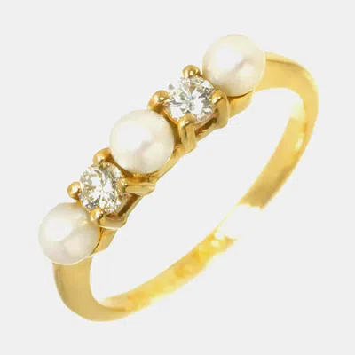 Pre-owned Tiffany & Co 18k Yellow Gold Baby Pearl & Diamond Ring Eu 52