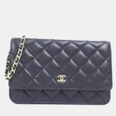 Pre-owned Chanel Timeless Classic Line Chain Wallet In Black