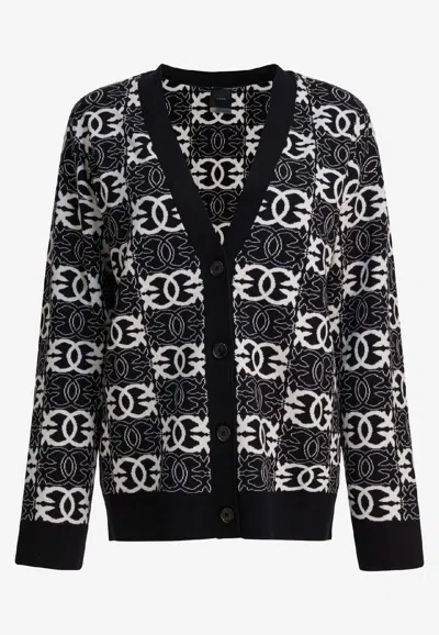 Pinko V-neck Long Sleeve Knit Cardigan Design In Black