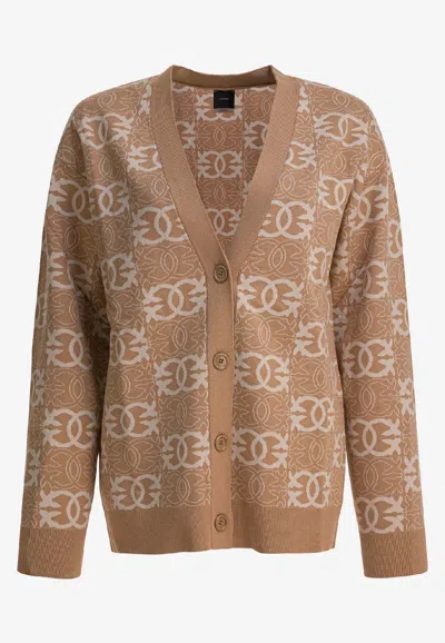 Pinko Jacquard Love Birds Cardigan In Brown