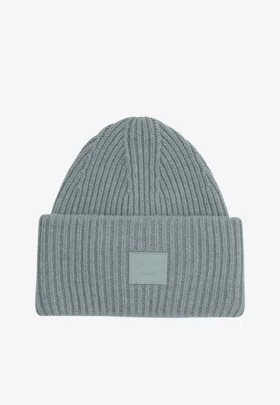 Acne Studios Face Patch Ribbed Beanie In Gray