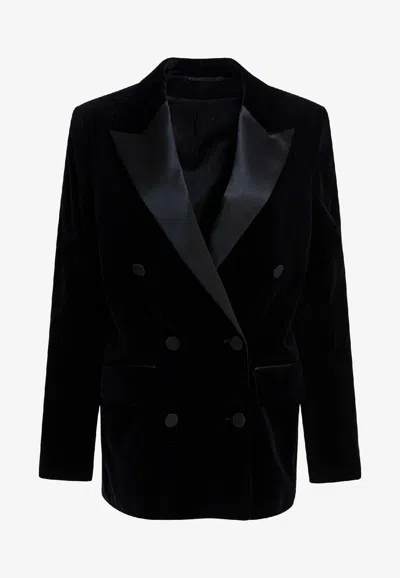 Golden Goose Db Double-breasted Velvet Tuxedo Blazer In Black