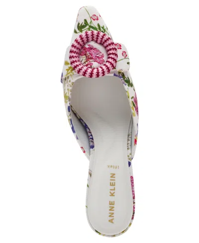 Anne Klein Women's Akcassia Snip Toe Kitten Heel Slip-on Mules In White