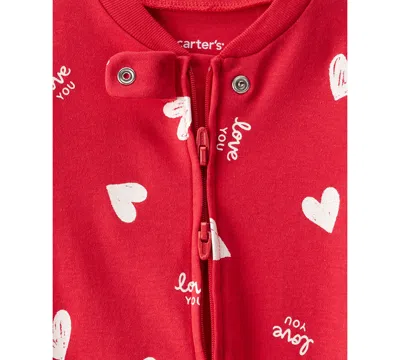 Carter's Baby Boys Or Baby Girls Heart Print Snug Fit Sleep And Play Pajama In Red