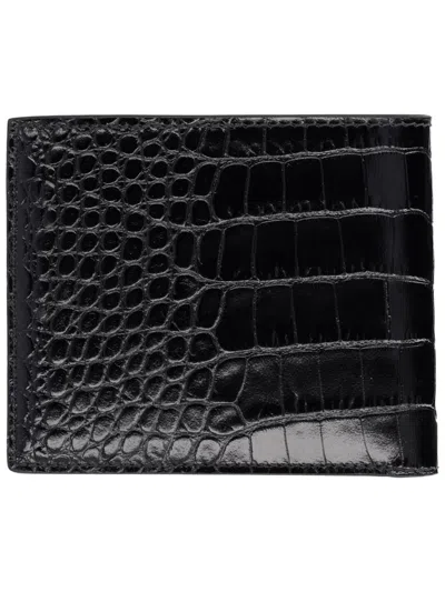 Tom Ford Crocodile Effect Bi Fold Leather Wallet In Black