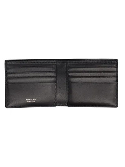 Tom Ford Crocodile Effect Bi Fold Leather Wallet In Black