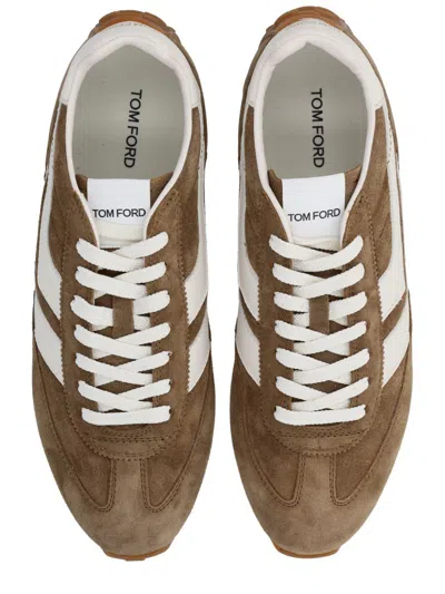 Tom Ford Sneakers Contrast Stripes Rubber Sole Suede Panels In Multi