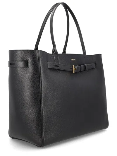 Tom Ford Audrey Large Black Leather Tote Bag In Black