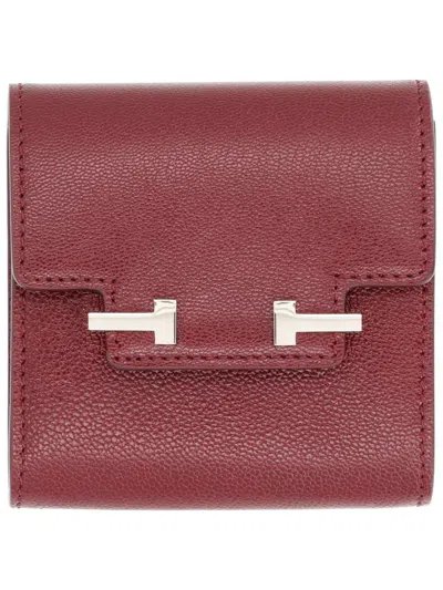 Tom Ford T-bar Leather Wallet In Red